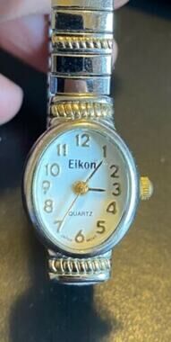 Women's Two Tone Eikon Watch, Thick Magnifying Crystal, Expansion Band